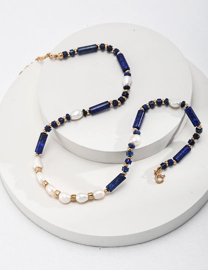 Sterling silver lapis lazuli pearl necklace