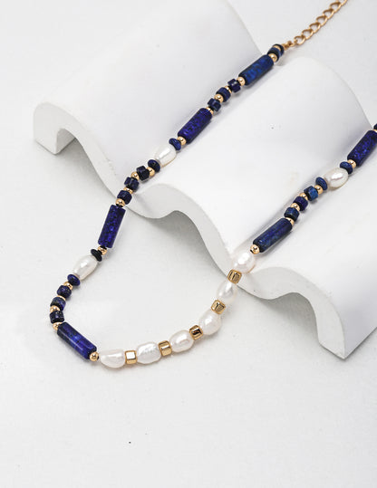 Sterling silver lapis lazuli pearl necklace