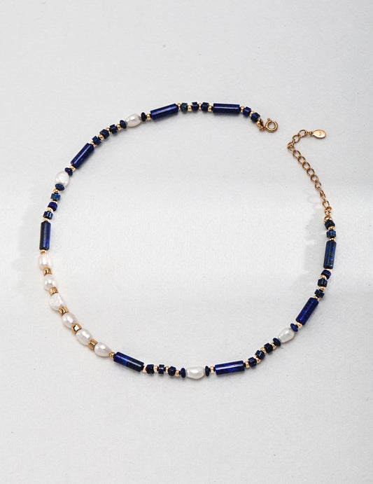 Sterling silver lapis lazuli pearl necklace