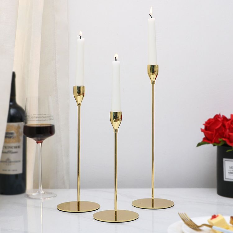 European Style Long-Stem Gold Brass Candle Holders