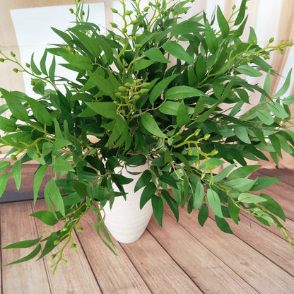 Simulated green plants silk-printed cloth with bunches of willow leaves