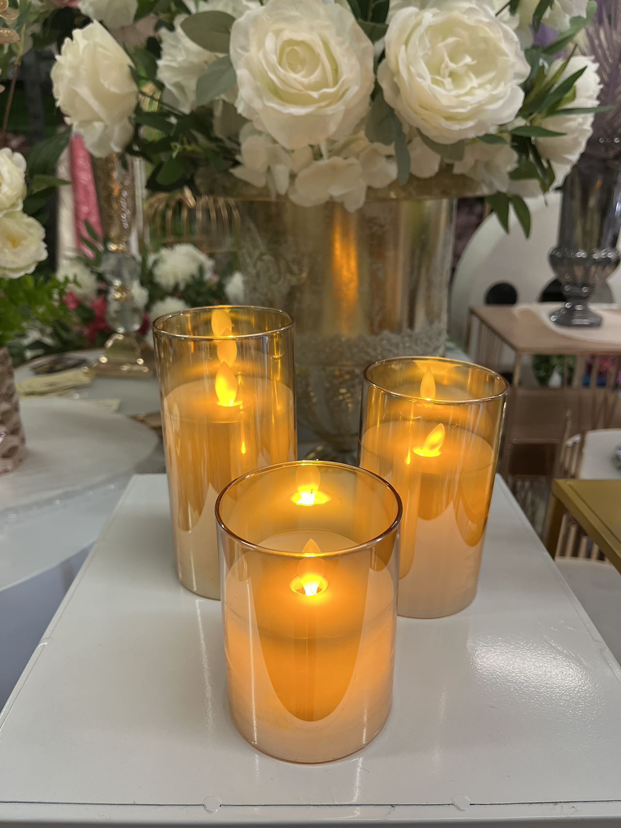 Gold Plated Glass LED Pillar Candles