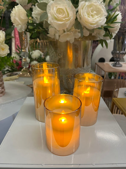 Gold Plated Glass LED Pillar Candles