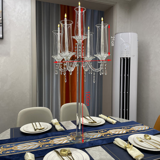 5-Arms simple tall crystal candelabra